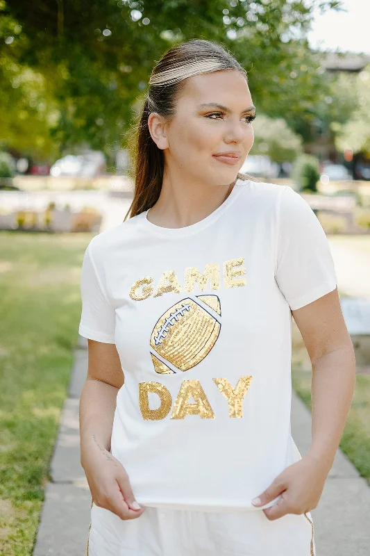 White Sequin Football Tee