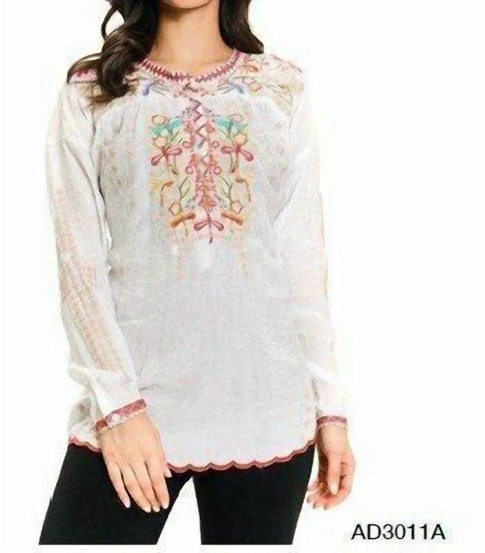 Multi Colored Dragonfly Embroidery Tunic In White