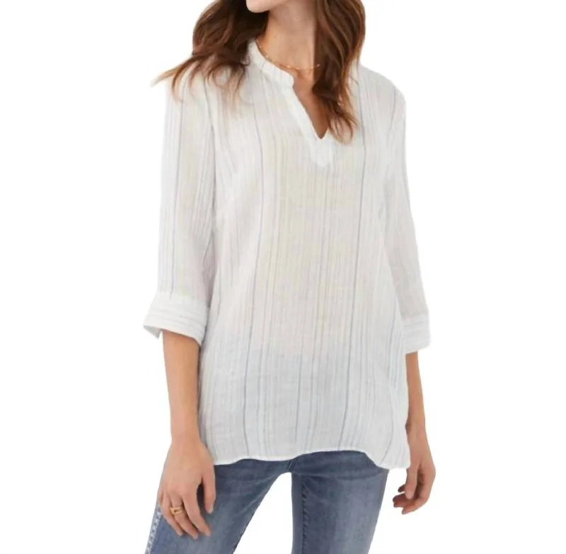 Textured Tunic Top In Indigo Stripe