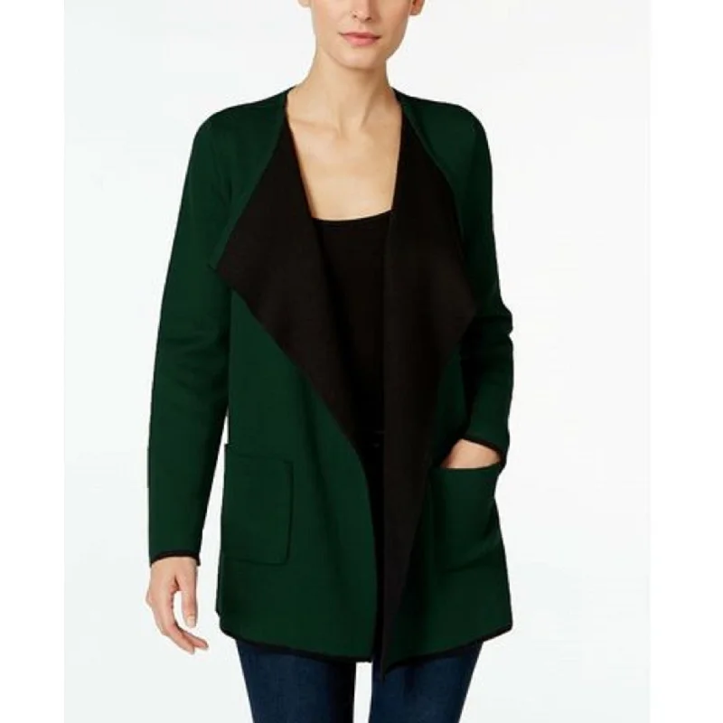 Alfani Women's Colorblocked Open-Front Cardigan Dark Green Size Extra Large - X-Large