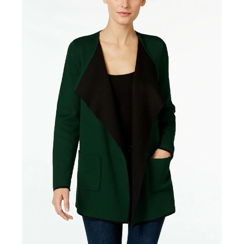 Alfani Women's Colorblocked Open-Front Cardigan Green Size Large