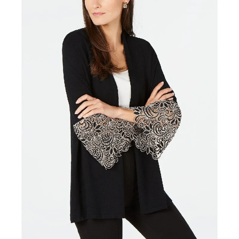 Alfani Women's Lace-Cuff Cardigan Black Size Large