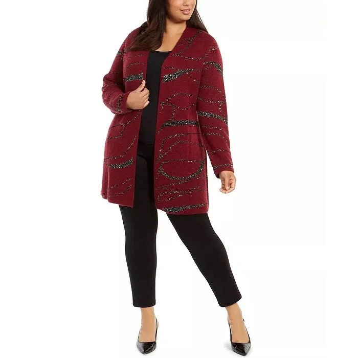 Alfani Women's Plus Sequin Swirl Cardigan Sweater Red Size 1X