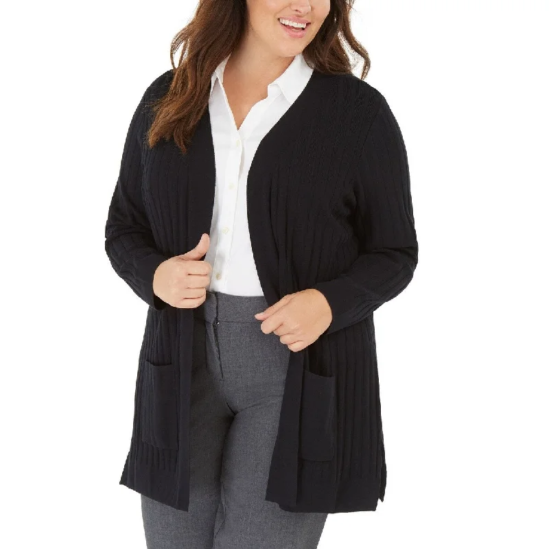 Alfani Women's Plus Size Wide-Ribbed Cardigan Sweater Black Size OX - 0X