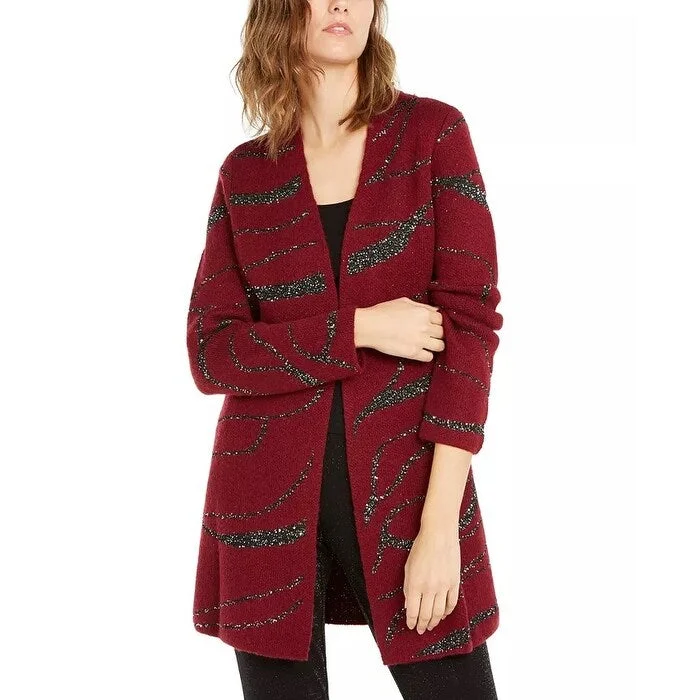 Alfani Women's Sequin Open-Front Cardigan Red Size Medium