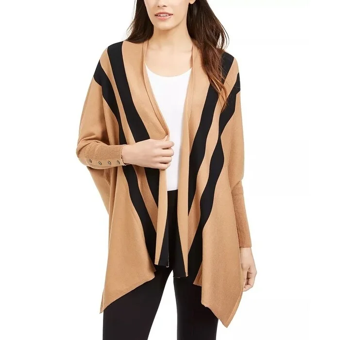 Alfani Women's Striped Open Front Cardigan Beigekhaki Size Petite Medium - Petite Medium