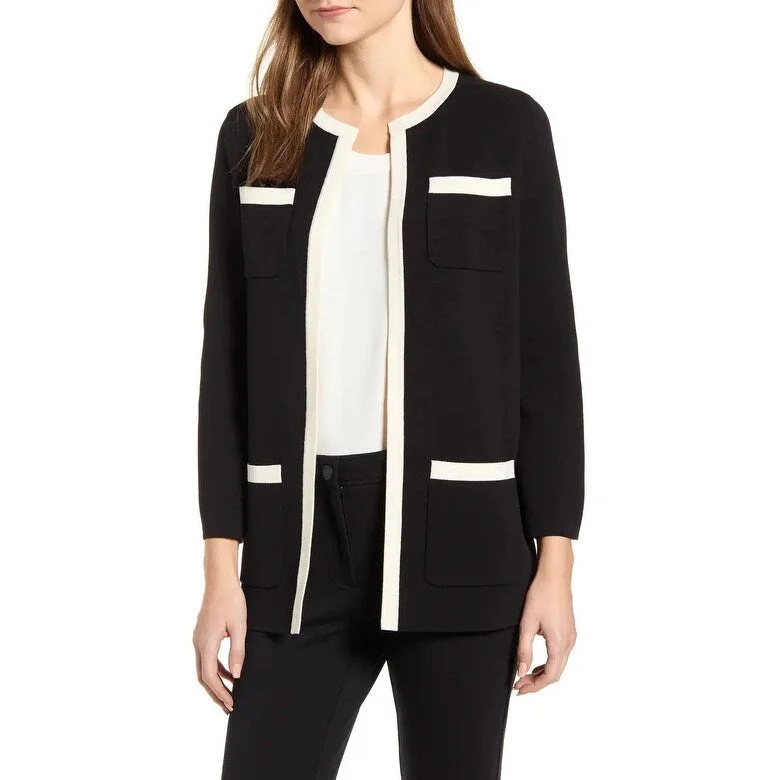 Anne Klein Women's Paris Open Front Cotton Blend Cardigan Black Size X-Large