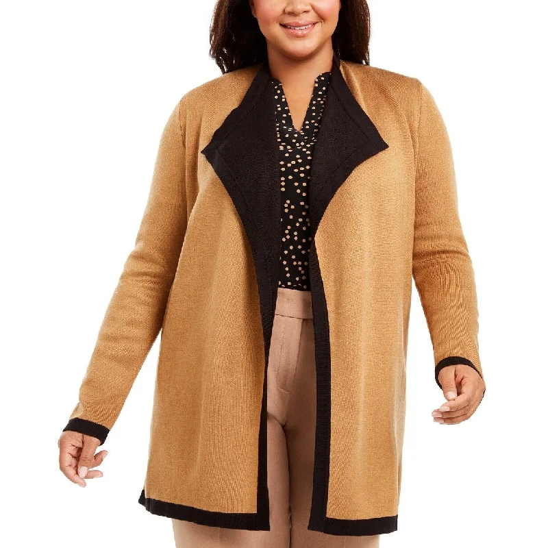 Anne Klein Women's Plus Size Collared Cardigan Vicuna/Anne Black Size 3X