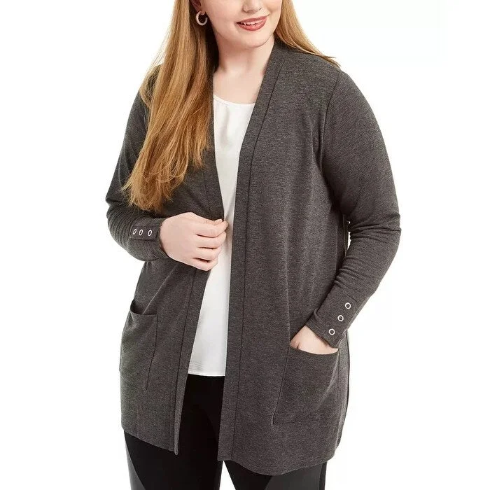 Belldini Women's Plus Size Patch-Pocket Cardigan Gray Size XX Large - XX-Large