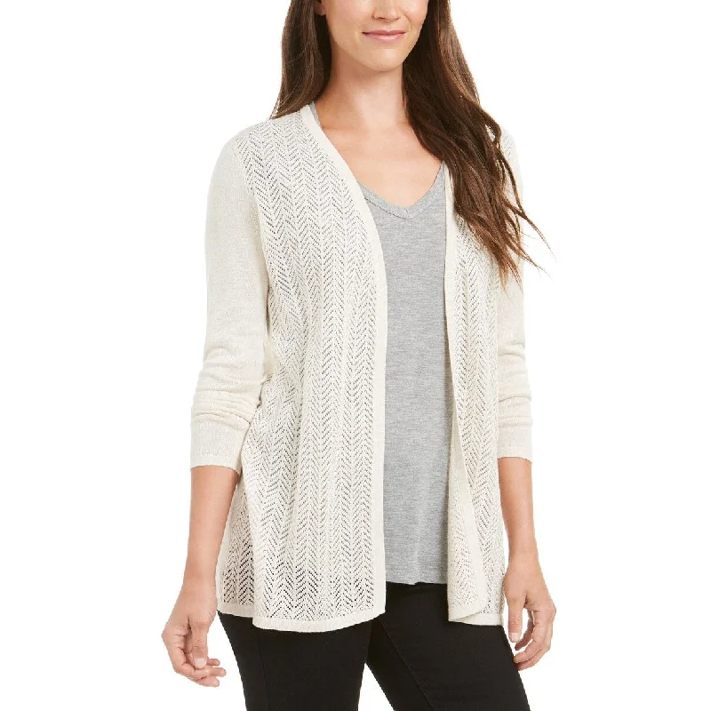 Charter Club Women's Chevron Pointelle Cardigan Beige Size Medium