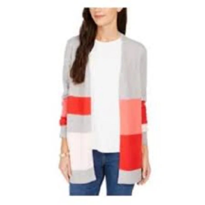 Charter Club Women's Colorblocked Knit Cardigan Red Size Small