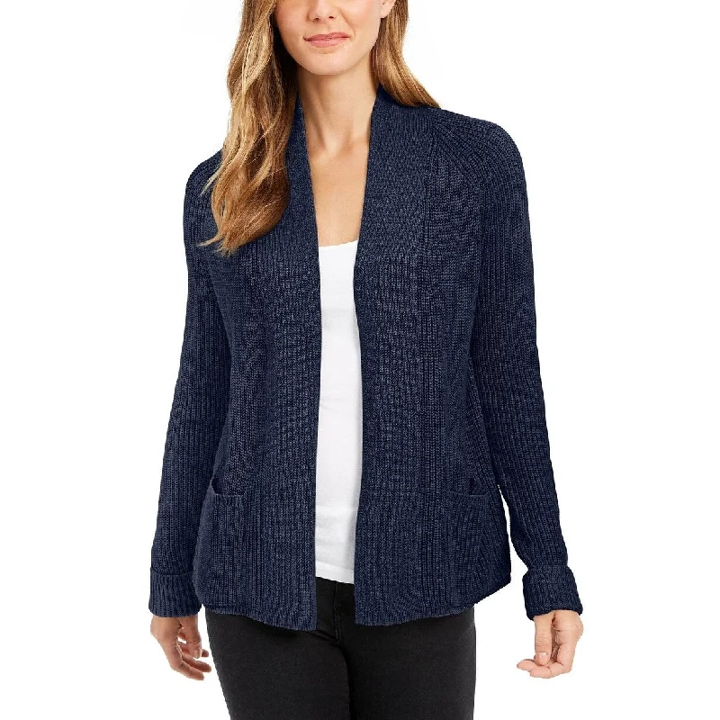 Charter Club Women's Cotton Open-Front Cardigan Blue Size Large