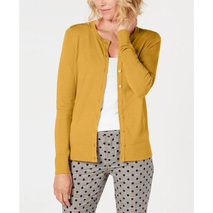 Charter Club Women's Long-Sleeve Button-Front Cardigan Yellow Size L - Large