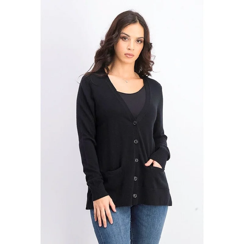 Charter Club Women's Merino Wool V-Neck Cardigan Black Size Extra Large - X-Large