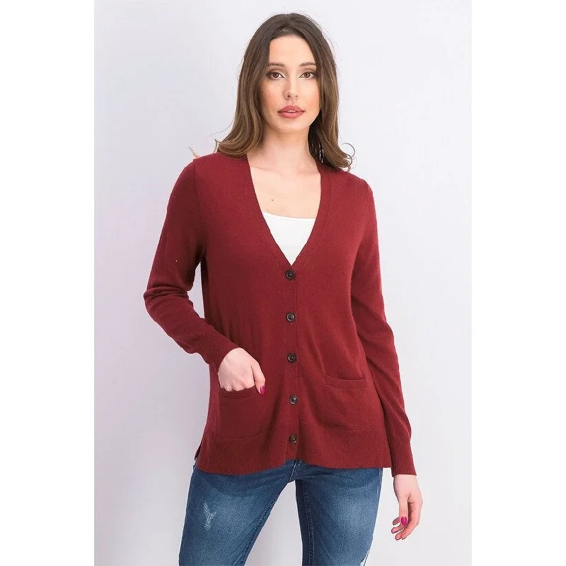 Charter Club Women's Merino Wool V-Neck Cardigan Carriage Red Size Medium