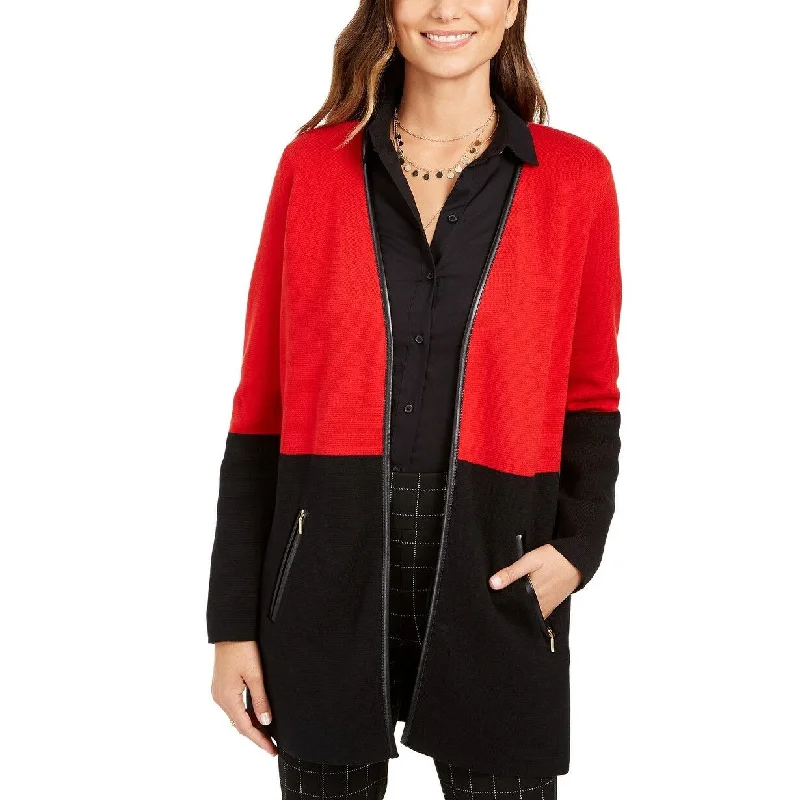 Charter Club Women's Milano Cotton Colorblocked Cardigan Red Size XL