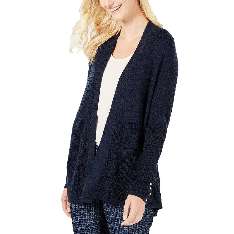 Charter Club Women's Mixed-Knit Button-Trim Cardigan Navy Size Large