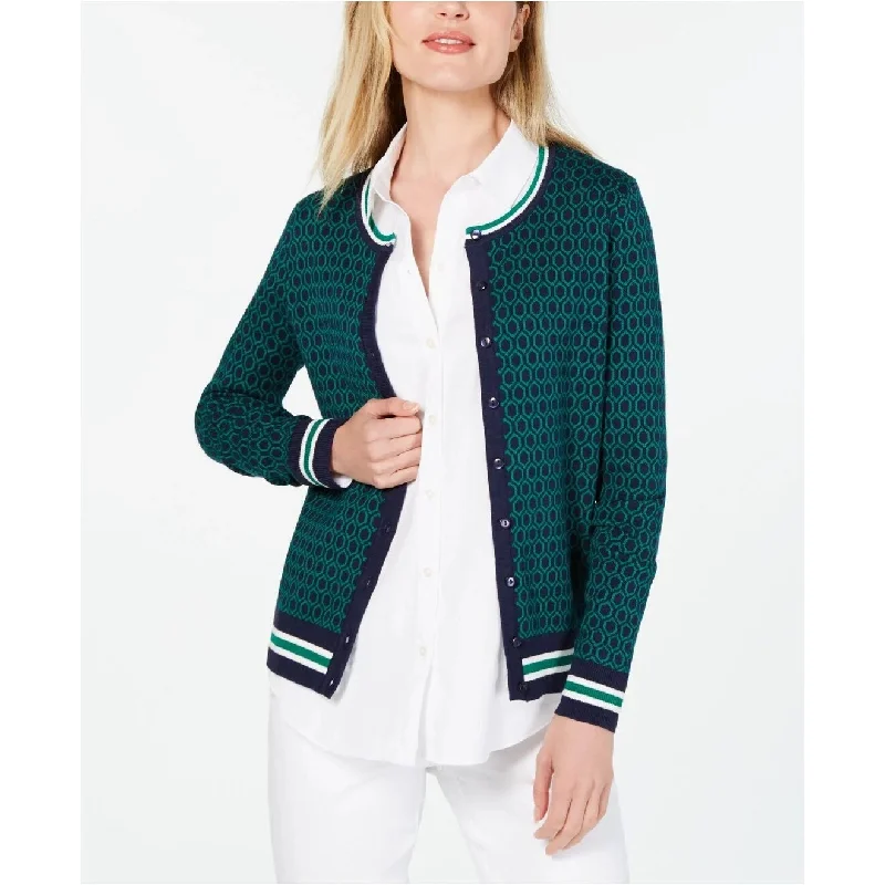 Charter Club Women's Patterned Cardigan Sweater Green Size Large