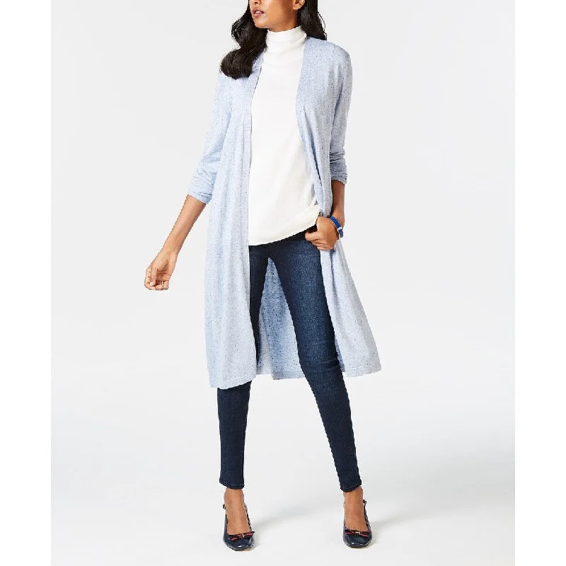 Charter Club Women's Petite Open-Front Duster Cardigan Light Blue Size Medium