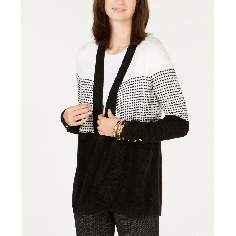 Charter Club Women's Petite Printed Cardigan Sweater Black/Ivory Size Petite - Black - P/P