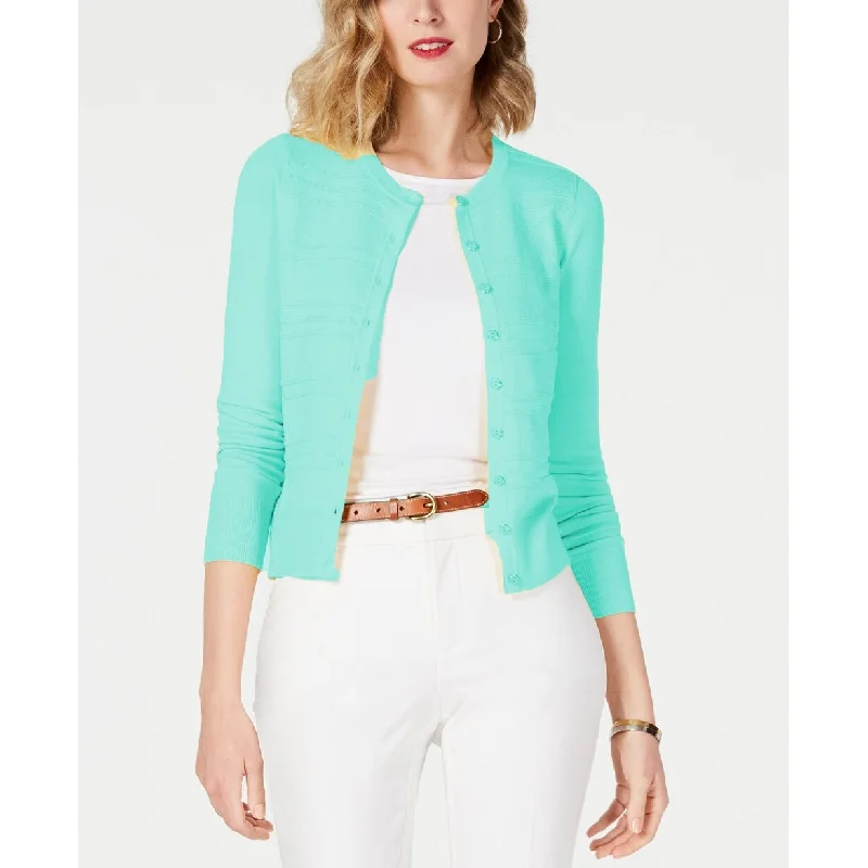 Charter Club Women's Textured Cardigan Aqua Gloss Size Large