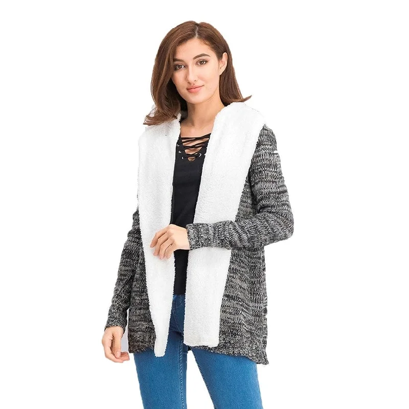 Crave Fame Juniors' Sherpa Trim Cardigan Gray Size Small