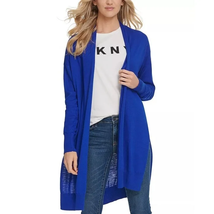 DKNY Women's Longline Open-Front Cardigan Bright Blue Size Small