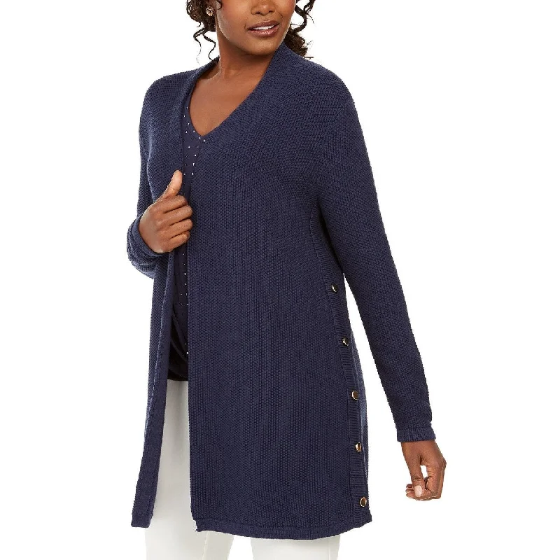 JM Collection Women's Cotton Side-Button Open-Front Cardigan Blue Size Extra Large