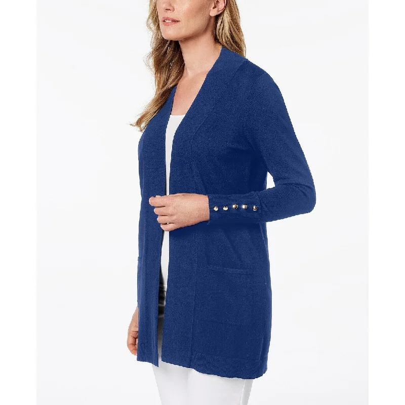 JM Collection Women's Petite Button Sleeve Flyaway Cardigan Blue Size Large