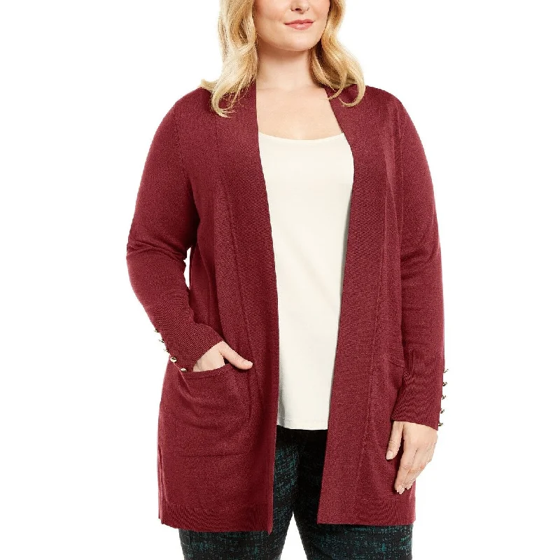 JM Collection Women's Plus Size Button-Sleeve Flyaway Cardigan Sweater Cheery Pie Size 3X