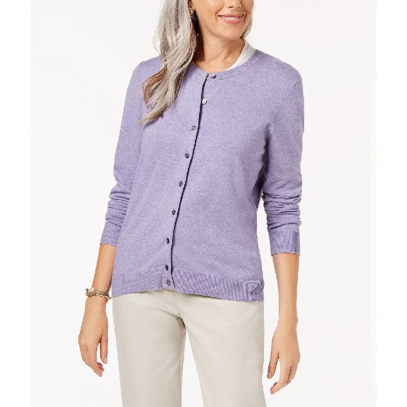 Karen Scott Long-Sleeve Crew-Neck Cardigan Soft Lilac Heather Size Medium - Purple