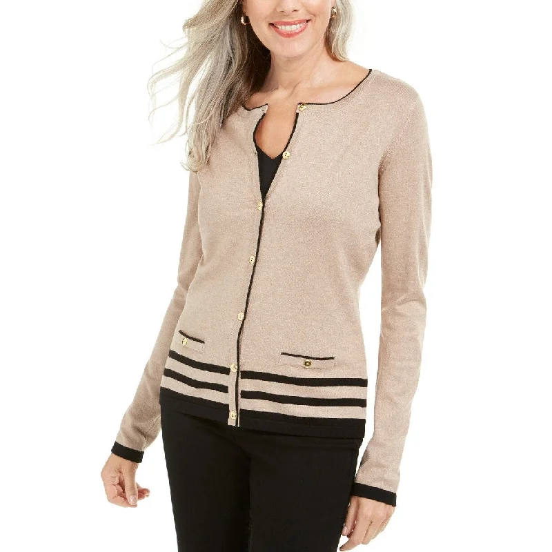 Karen Scott Women's Alexa Stripe Cardigan Brown Size Petite Large