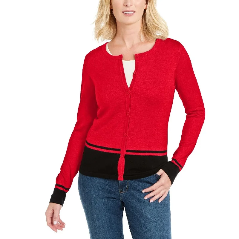 Karen Scott Women's Colorblocked Cardigan Bright Red Size Large