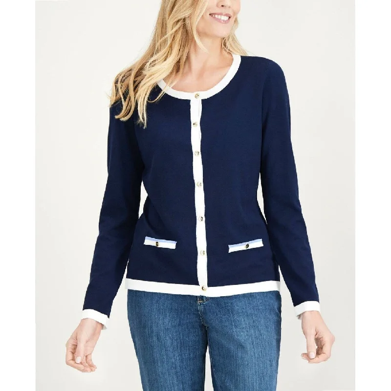 Karen Scott Women's Contrast-Trim Cardigan Sweater Navy Size Extra Large - X-Large