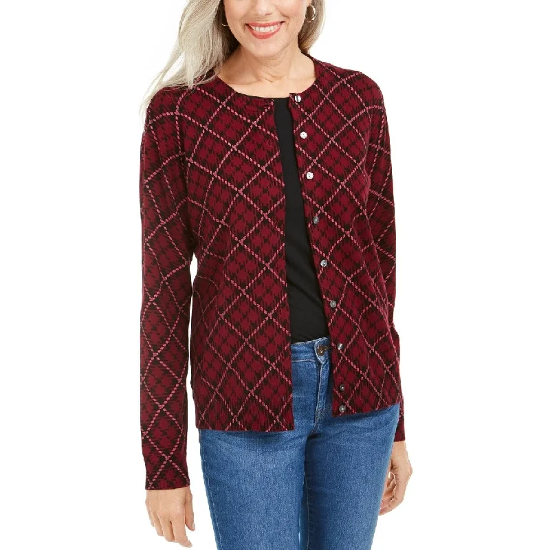 Karen Scott Women's Holiday Plaid-Print Cardigan Ks Merlot Size Small