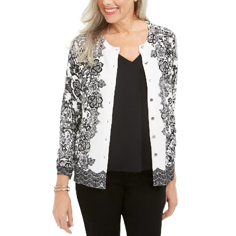 Karen Scott Women's Lace Trails Cardigan White Size Petite