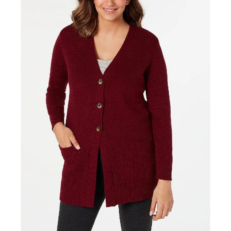 Karen Scott Women's Mixed-Stitch Button-Front Cardigan Red Size Large