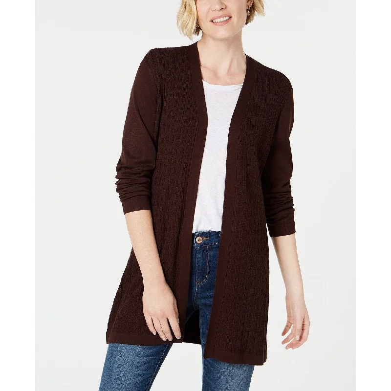 Karen Scott Women's Open-Front Cardigan Dark Beige Size Large