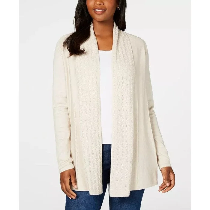 Karen Scott Women's Open-Front Cardigan Dark Beige Size Small