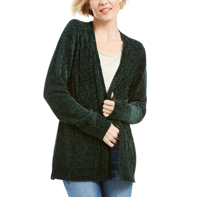 Karen Scott Women's Open-Front Chenille Cardigan Green Size Small