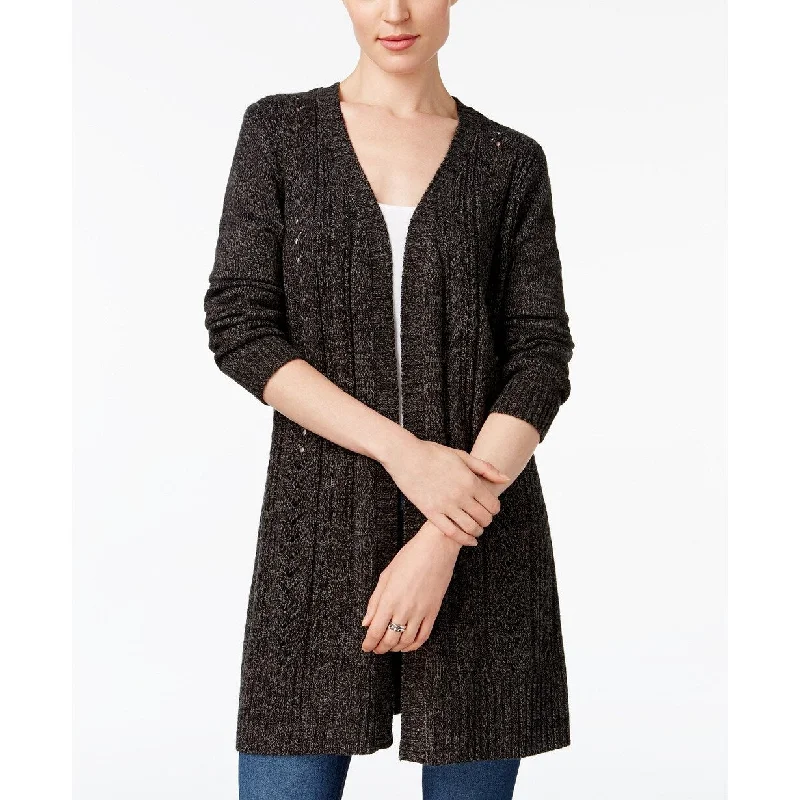 Karen Scott Women's Petite Marled-Knit Duster Cardigan Black Size Extra Large - Petite-XL