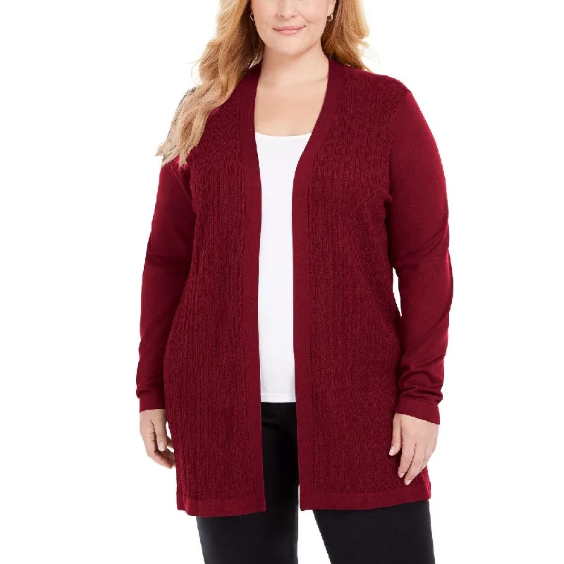 Karen Scott Women's Plus Size Open-Front Cable-Knit Cardigan Ks Merlot Size 3X