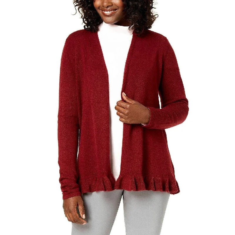 Karen Scott Women's Ruffle-Hem Cardigan Merlot Size Extra Large - Red - X-Large