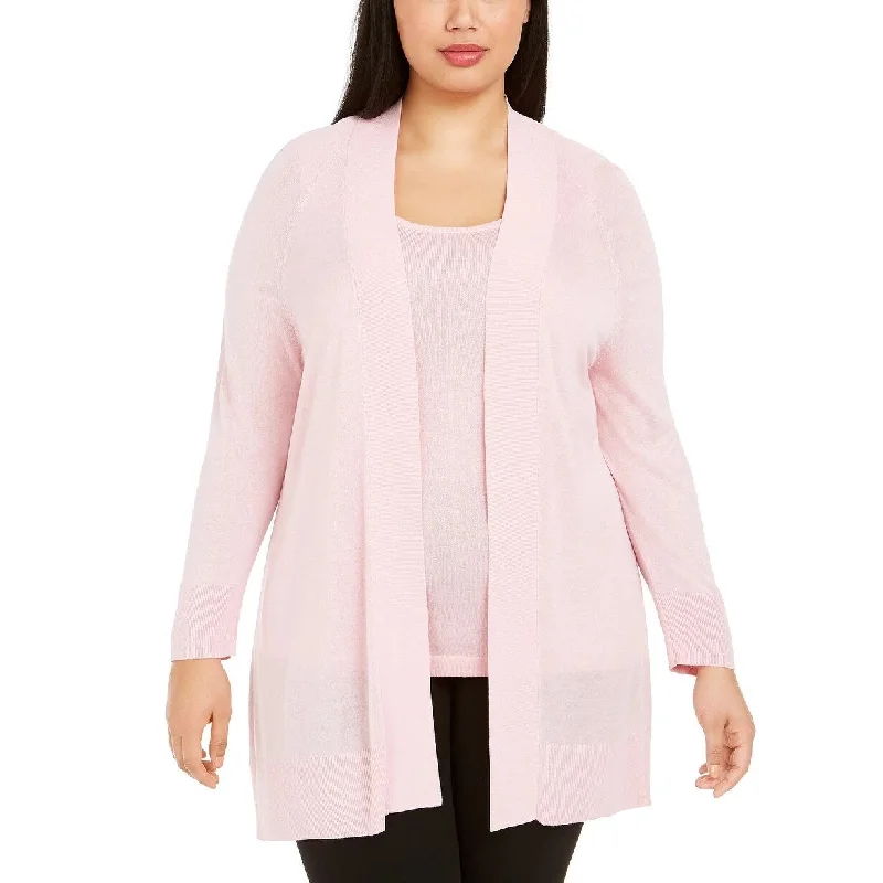 Kasper Women's Plus Size Solid Open-Front Cardigan Pink Size 2X