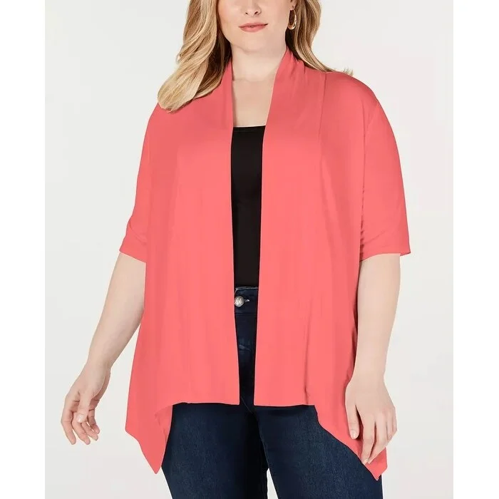 NY Collection Women's Plus Size Handkerchief-Hem Open-Front Cardigan Pink Size 2X