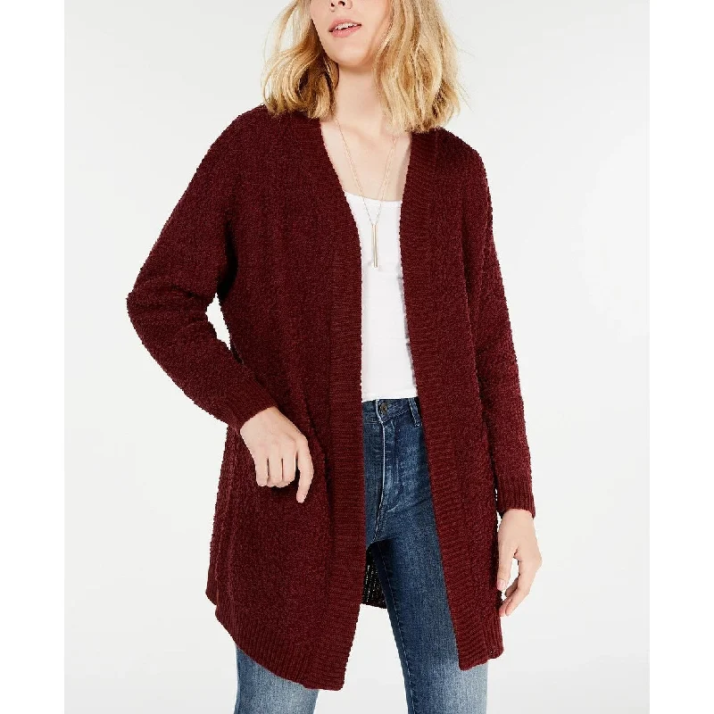 Say What? Junior's Open Front Textured Cardigan Red Size Medium