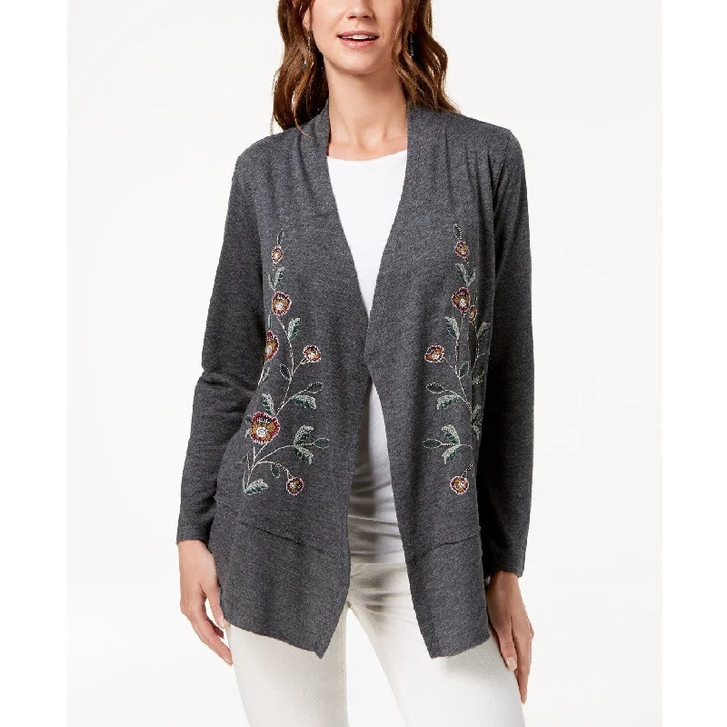 Style & Co Women's Embroidered Cardigan Black Wash Size Small - Grey