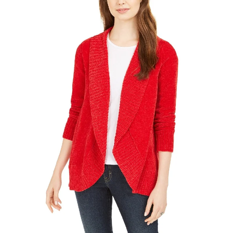 Style & Co Women's Knit Chenille Shawl Collar Cardigan Red Size XS