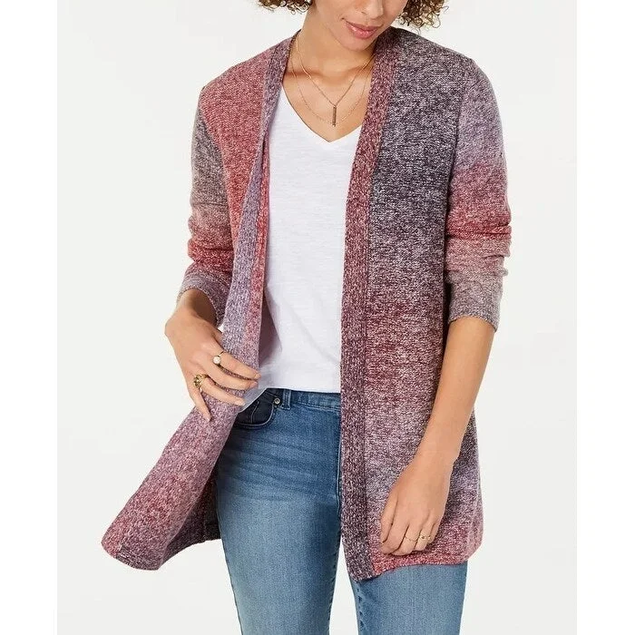 Style & Co Women's Ombre Open-Front Cardigan Red Size Large