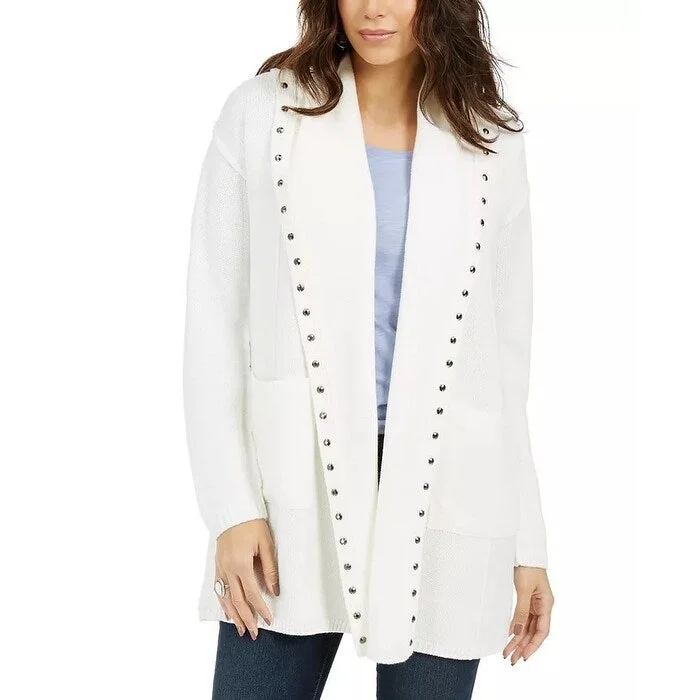 Style & Co Women's Studded Cardigan Sweater White Size Large